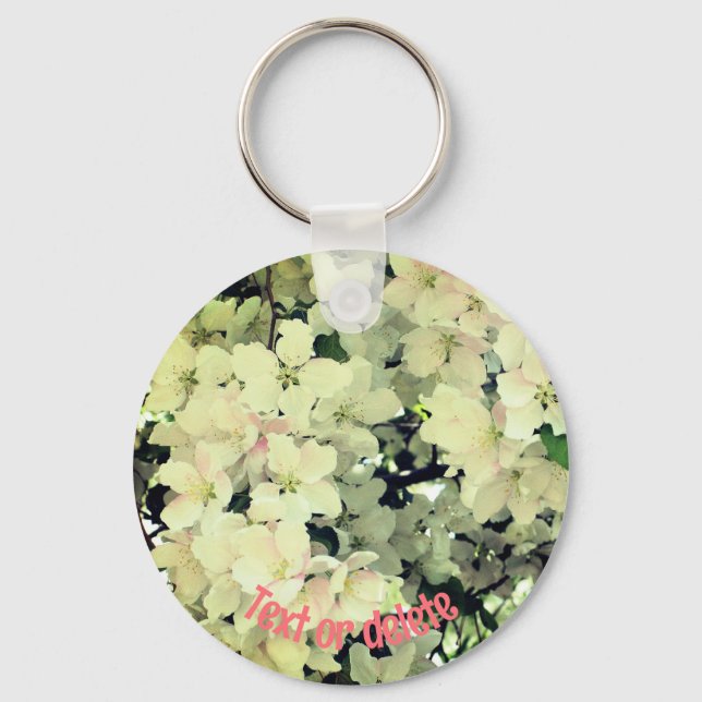 Personalisierte Blume der Weißblüten Schlüsselanhänger (Vorderseite)