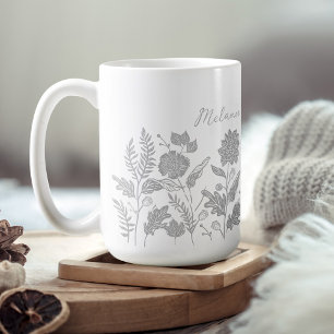Personalisierte Blume Herbst Grau Kaffeetasse