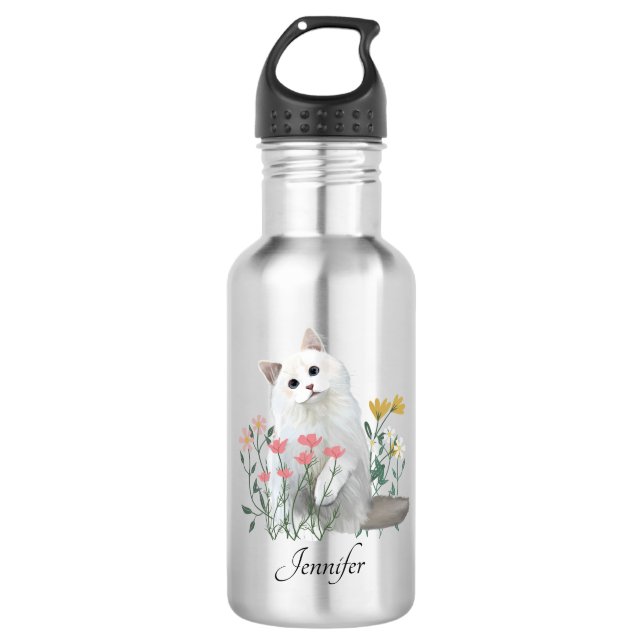 Personalisierte Blume | INDIVIDUELLE NAME Edelstahlflasche (Vorderseite)