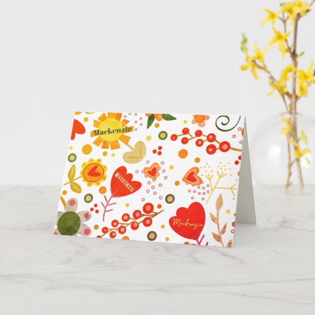Personalisierte Blume Inspirivity Blumenherzen Karte (Gelbe Blume)