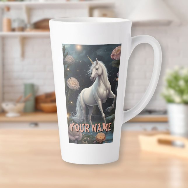 Personalisierte Blume Milchtasse (Personalized White Unicorn Flowers Latte Mug)
