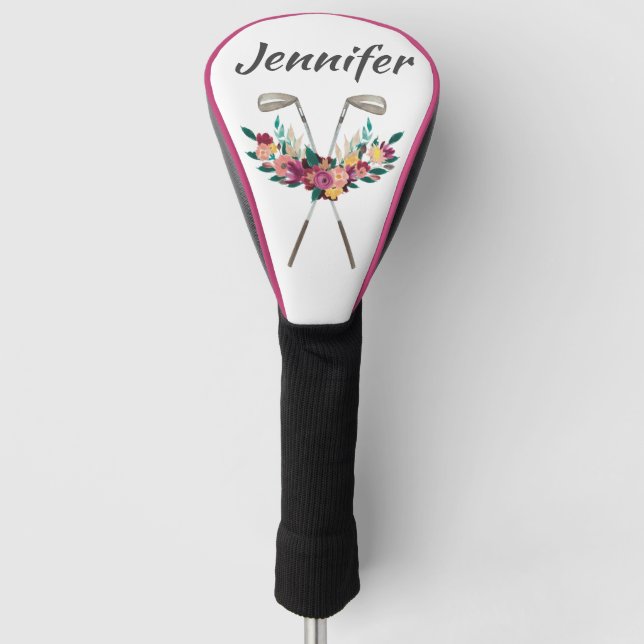 Personalisierte Blume mit Clubs Womens Driver Golf Headcover (Vorderseite)
