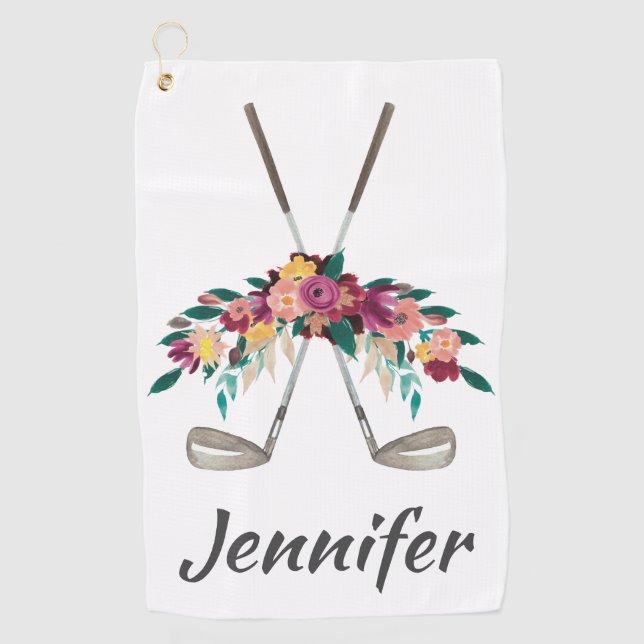 Personalisierte Blume mit Clubs Womens  Golfhandtuch (Vorderseite)