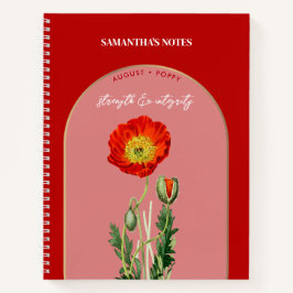 Personalisierte Blume Monat August Mohn Notizbuch