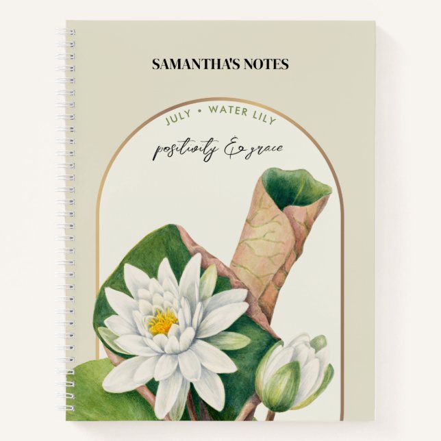 Personalisierte Blume Monat Juli Wasserlilie Notizbuch (Vorderseite)