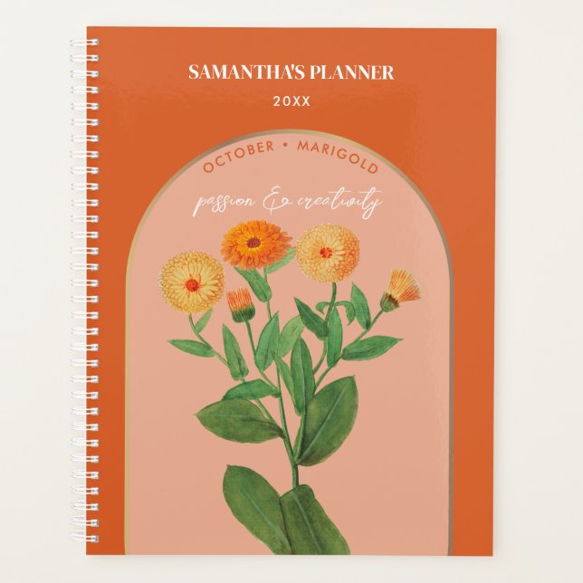 Personalisierte Blume Monat Oktober Marigold Planer (Vorderseite)
