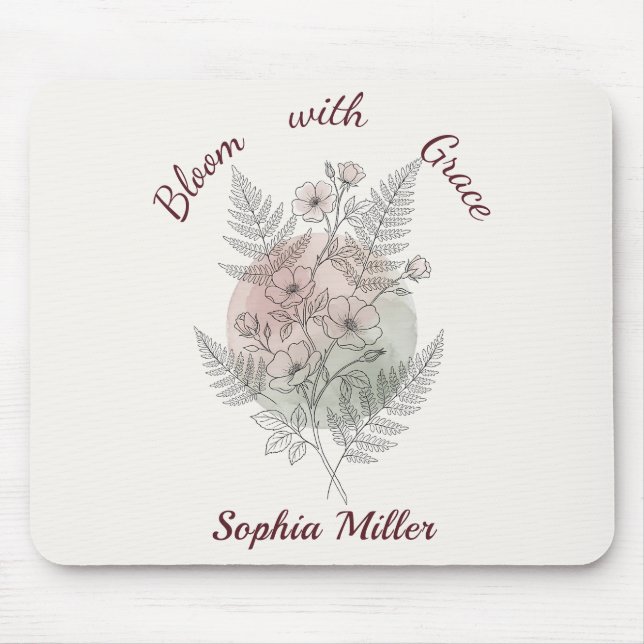 Personalisierte Blume Rosa Rose Benutzername Büro Mousepad (Vorne)