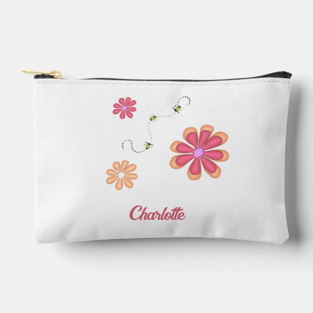 Personalisierte Blume und Bienen Gymnastik Zubehörtasche (Vorderseite)
