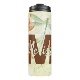Personalisierte Blume und Libellen Thermosbecher