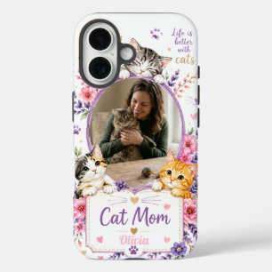 Personalisierte Blumen-Katz妈妈-Foto-Handyhülle iPhone 16 Hülle