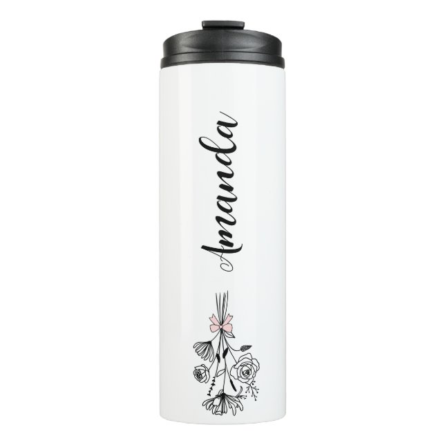 Personalisierte Blumen-Name Geburtsmonatsblume Thermosbecher (Vorderseite)