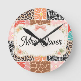 Personalisierte Blumen-Patchwork-Lehrerrund Uhr