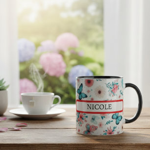„Personalisierte Blumen-Schmetterling-Kaffeetasse  Tasse