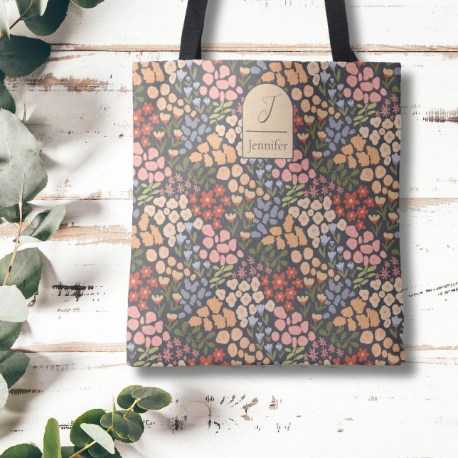 Personalisierte Blumen-Tasche – Initiale & Name Tasche (Personalized Cottagecore Floral Tote Bag)