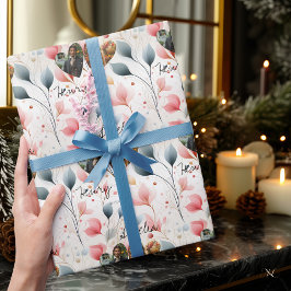 Personalisierte Blumenarchitektur mit Fotos und Na Geschenkpapier