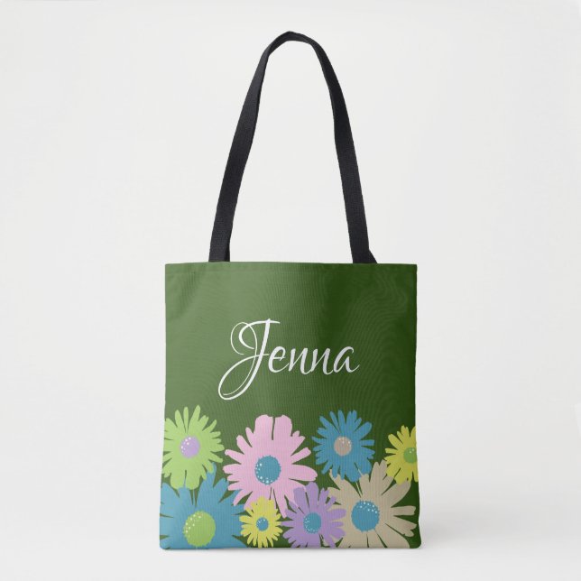 Personalisierte Blumendärme Rosa Grün Blau Tasche (Vorderseite)