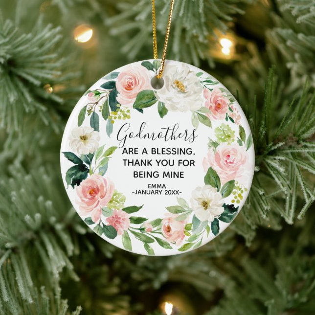 Personalisierte Blumengodmutterschmuck Keramik Ornament (Baum)