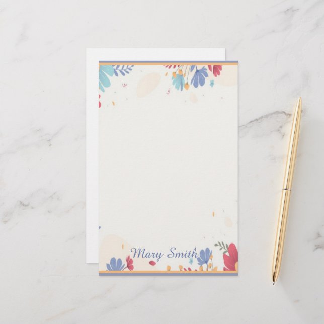 Personalisierte Blumengrenze Briefpapier (Vorderseite/Rückseite Beispiel)