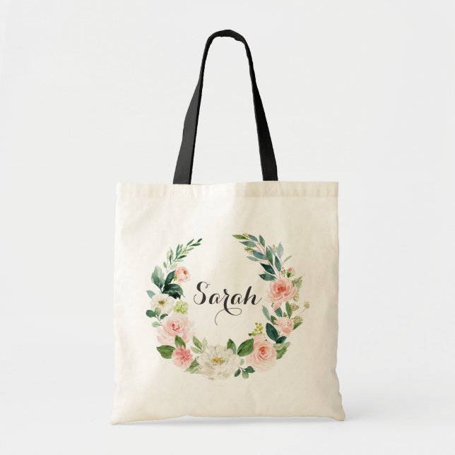 Personalisierte Blumengrün Tote Tasche (Vorne)