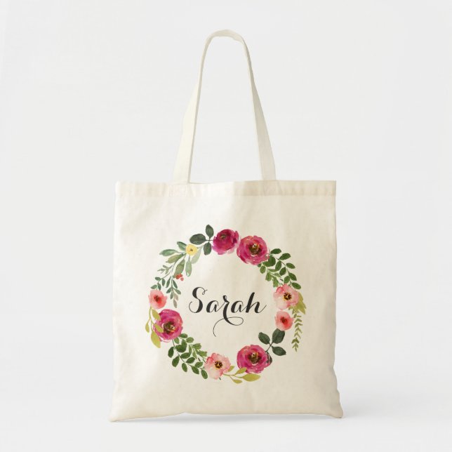 Personalisierte Blumengrün Tote Tasche (Vorne)