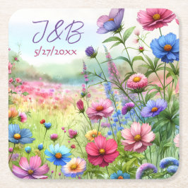 Personalisierte Blumenhochzeit Personalisiert Rechteckiger Pappuntersetzer