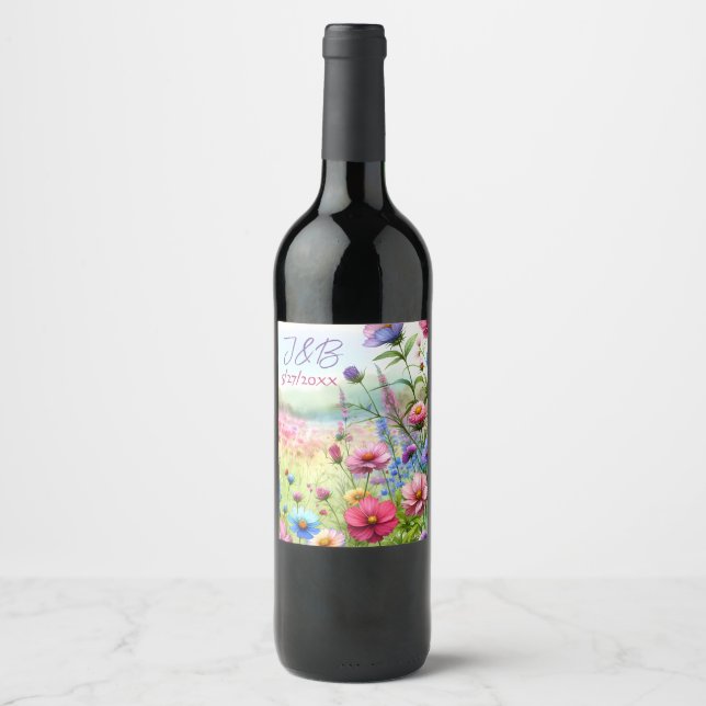 Personalisierte Blumenhochzeit Personalisiert Weinetikett (Vorderseite)