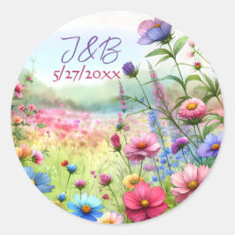 Personalisierte Blumenhochzeit Runder Aufkleber