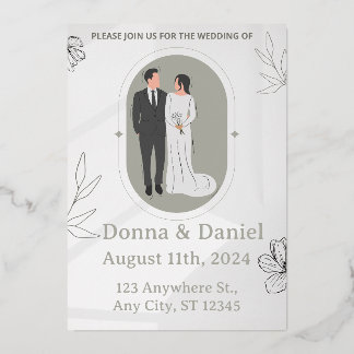 Personalisierte Blumenhochzeiten, Niedliche Ehe Folieneinladung