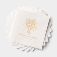 Personalisierte Blumenkreuz Goldfels Taufe Napkin