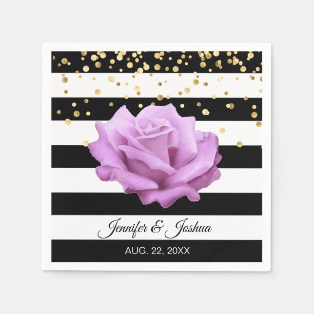 Personalisierte Blumenlavender Rose Gold Wedding Serviette (Vorderseite)