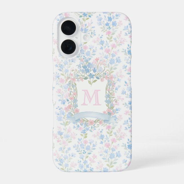Personalisierte Blumenmonogramm-Handyhülle iPhone 16 Hülle (Rückseite)