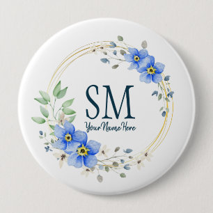 Personalisierte Blumenmonogramm Wildblumen Button