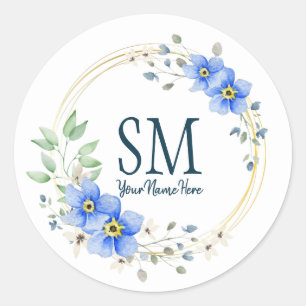 Personalisierte Blumenmonogramm Wildblumen Runder Aufkleber