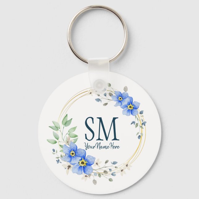 Personalisierte Blumenmonogramm Wildblumen Schlüsselanhänger (Vorderseite)