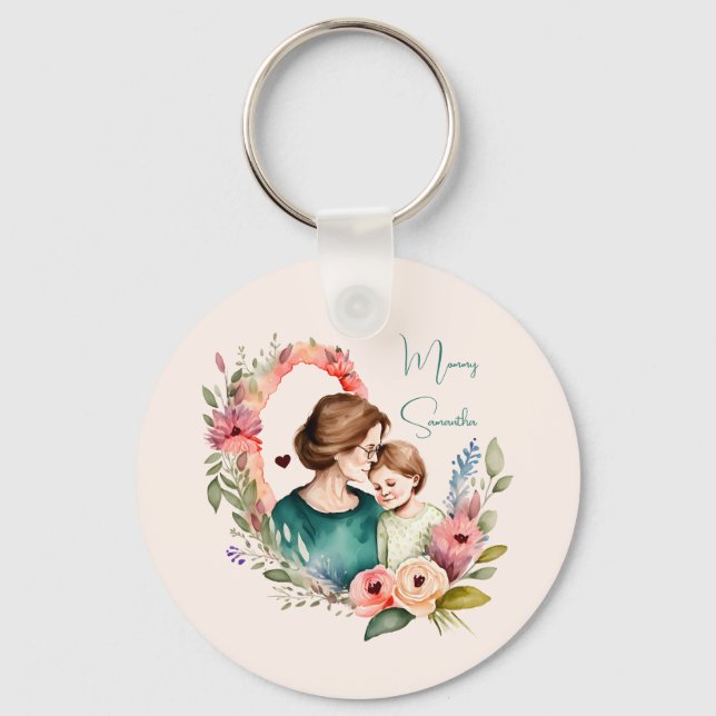 Personalisierte Blumenmutter und Tochter Son Schlüsselanhänger (Vorderseite)