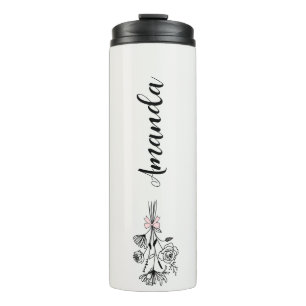 Personalisierte Blumenname Geburtsmonatsblume Grau Thermosbecher
