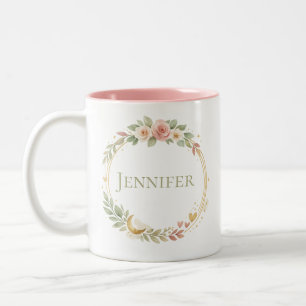 Personalisierte Blumennamen-Wasserfarbenblumen & G Zweifarbige Tasse
