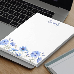 Personalisierte Blumenrand Schön Blaue Blumen Notizblock