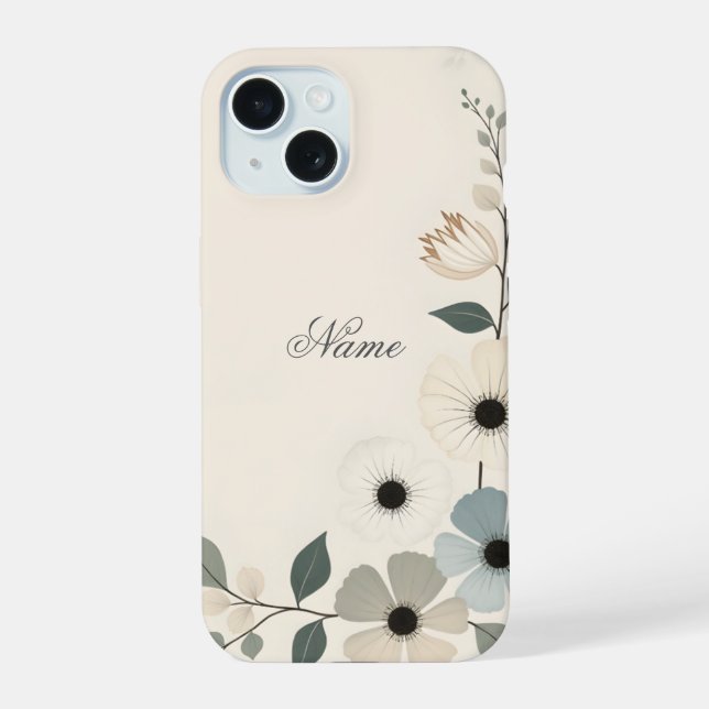 Personalisierte Blumenränder  iPhone 15 Hülle (Rückseite)