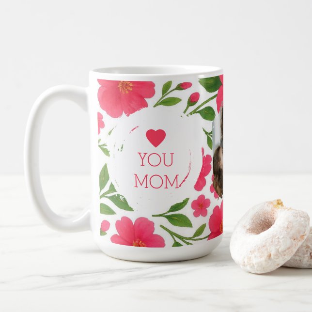 Personalisierte Blumenroter Tasse - Liebe Mama (Mit Donut)