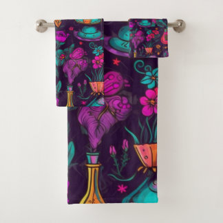 Personalisierte Blumenschädel Badhandtuch Set