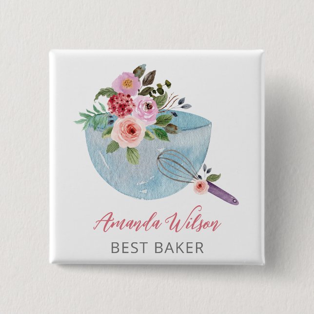 Personalisierte Blumenschale und Whisker Bakers Button (Vorderseite)