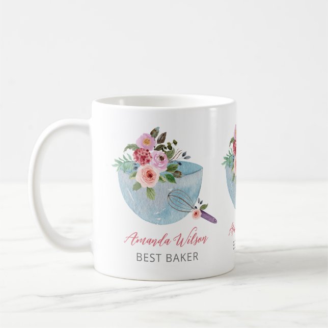 Personalisierte Blumenschale und Whisker Bakers Kaffeetasse (Links)