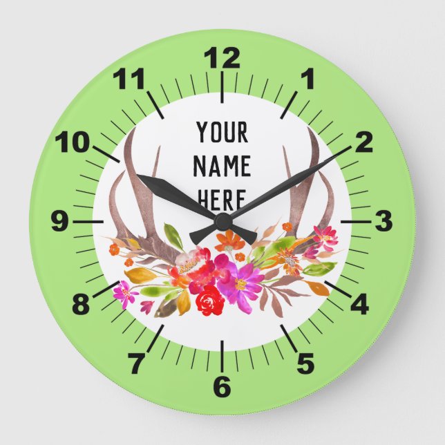 Personalisierte Blumenschraube Große Wanduhr (Vorderseite)