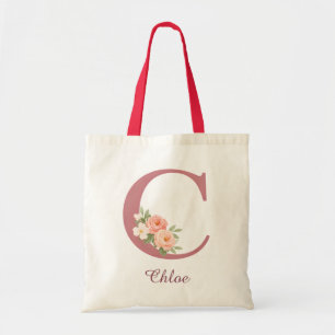 Personalisierte Blumenschrift C Monogramm-Tasche Tragetasche
