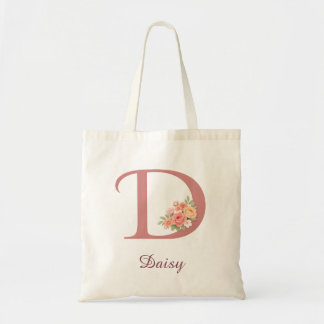 Personalisierte Blumenschrift D Monogramm-Tasche Tragetasche