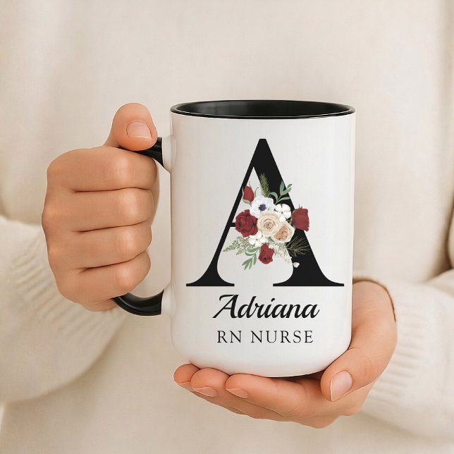 Personalisierte Blumenschriftzug-Tasse als Geschen Tasse (Personalized Floral Monogram Mug Wedding Graduation Birthday Gift for Her, Mom or Girls)