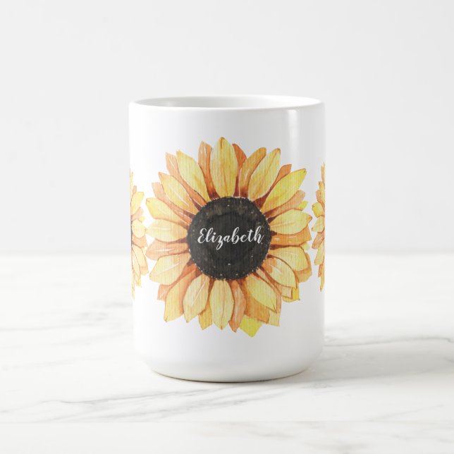 Personalisierte Blumensonnenblume Mit Monogramm Kaffeetasse (Mittel)