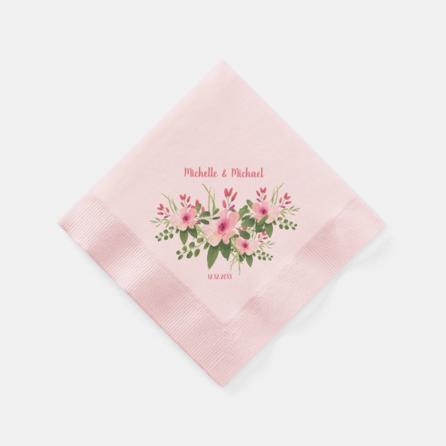 Personalisierte Blush Pink Blumenzehen Serviette (Ecke)