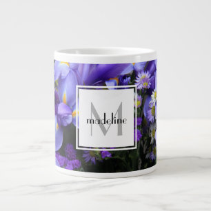 Personalisierte Blüten, lila Iris, Name/Anfangsbez Jumbo-Tasse